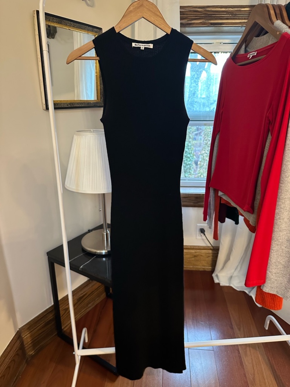 Reformation Black Sleeveless Ribbed Maxi Dress